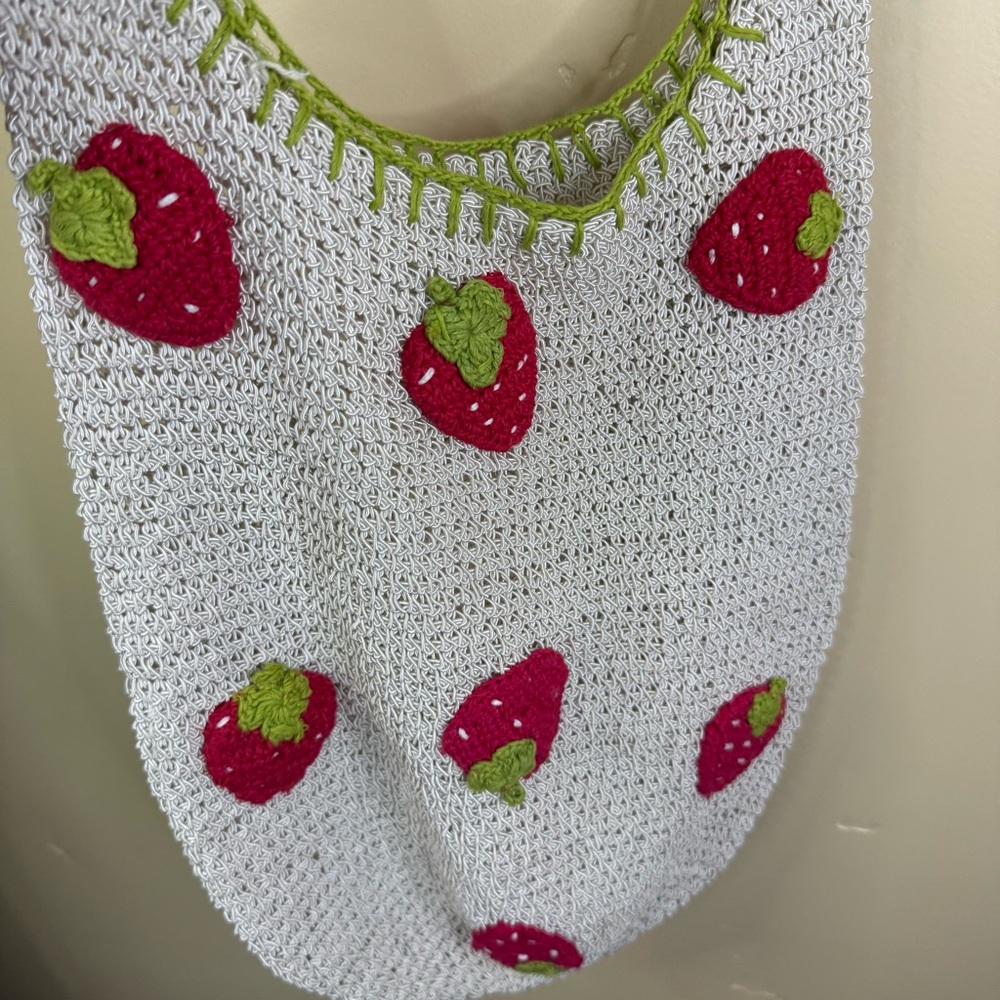 Anthropologie Strawberry Knitted Tote Clean Some Light Wear on Strap Boho